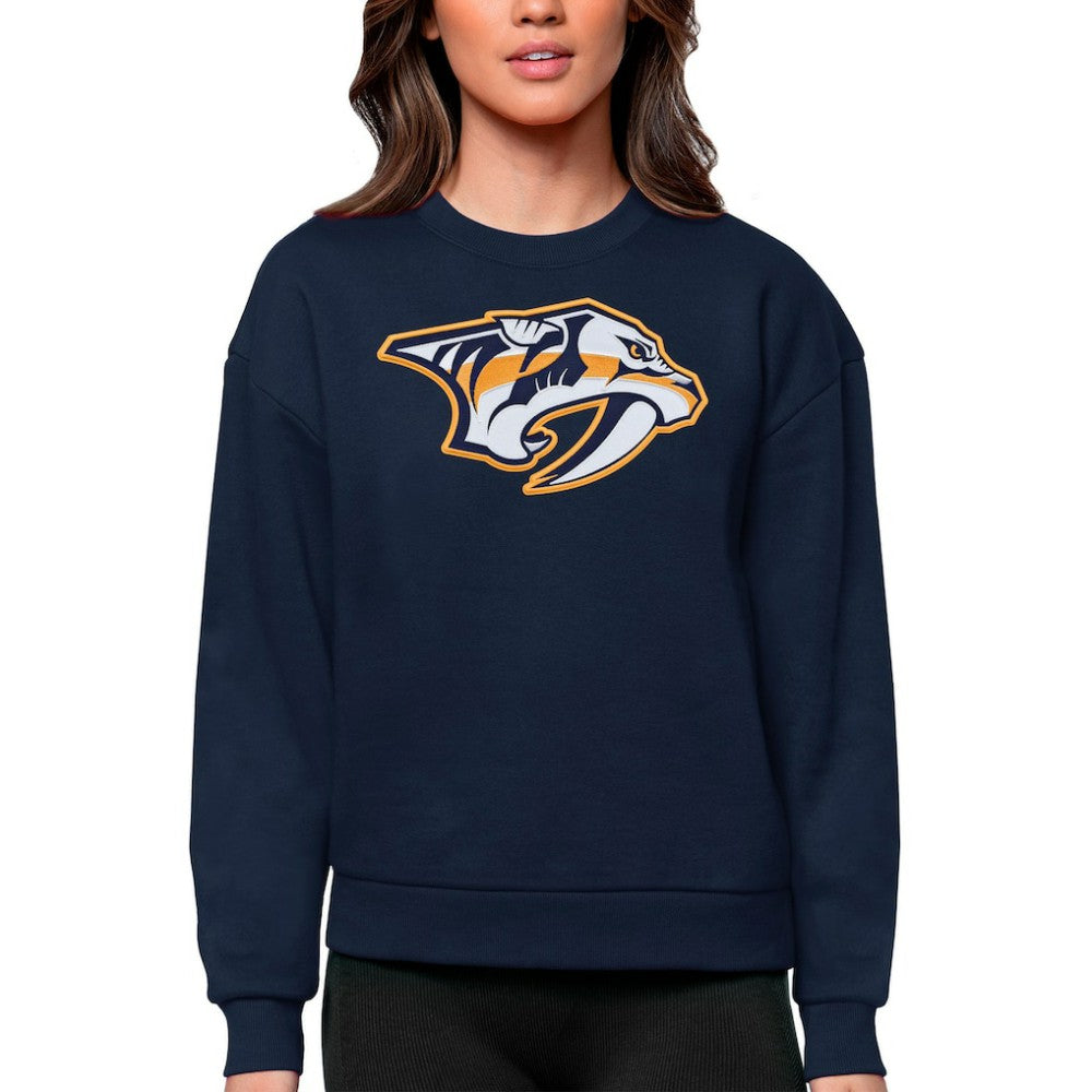 Nashville Predators Antigua Women's Team Logo Victory Crewneck Pullover Sweatshirt - Navy | US 5084261