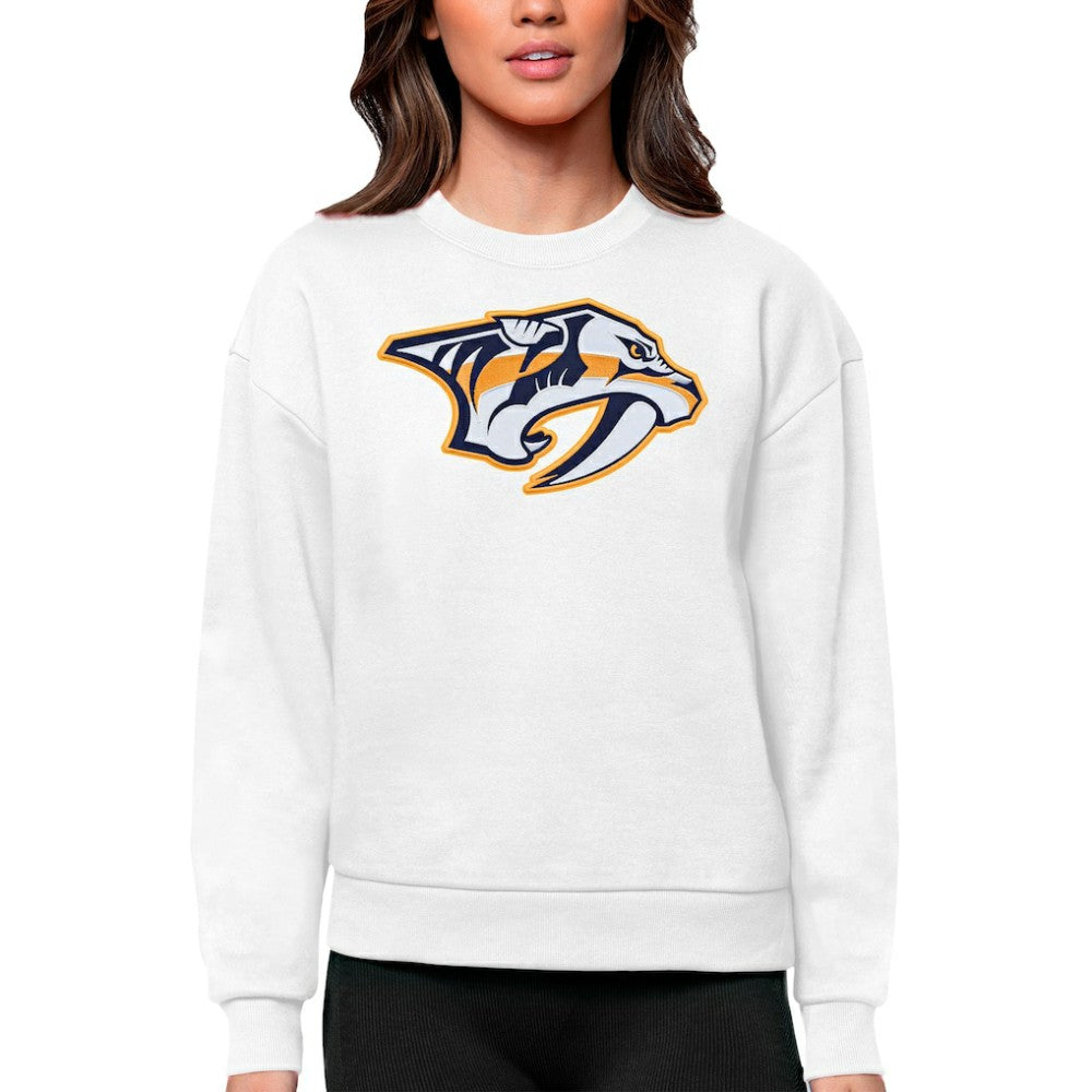 Nashville Predators Antigua Women's Team Logo Victory Crewneck Pullover Sweatshirt - White | US 5084262