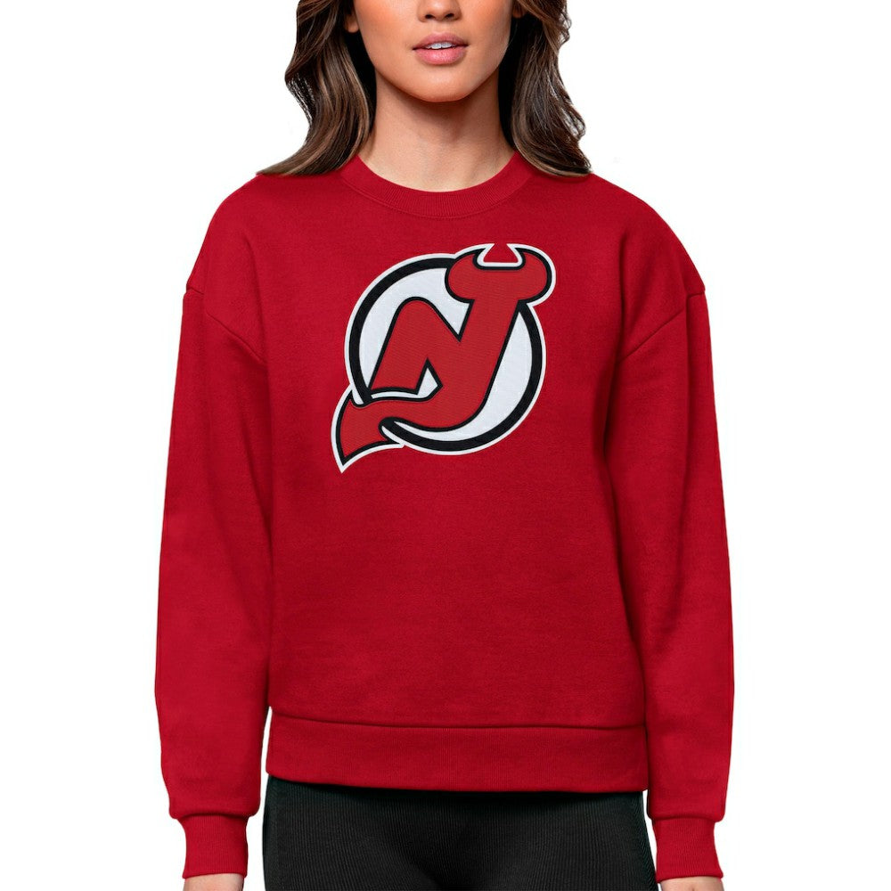New Jersey Devils Antigua Women's Team Logo Victory Crewneck Pullover Sweatshirt - Red | US 5084265