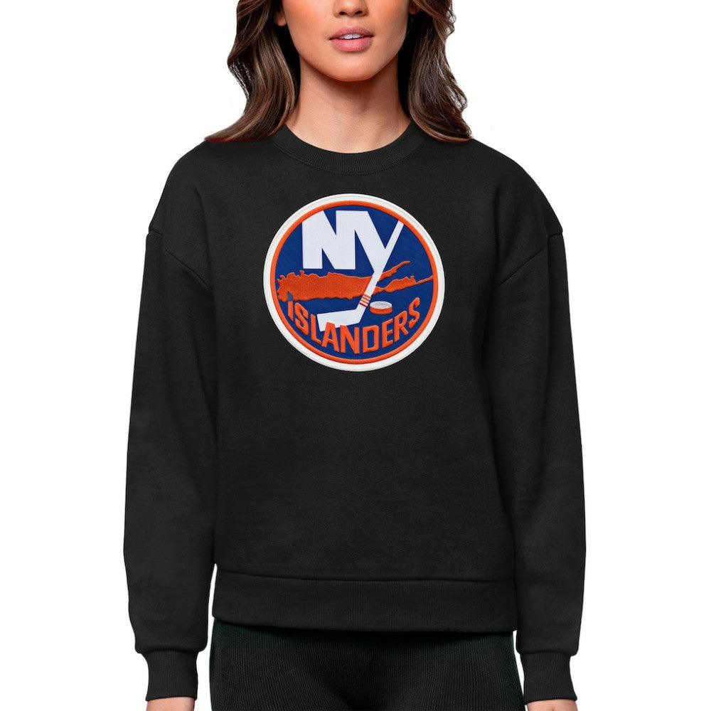 New York Islanders Antigua Women's Team Logo Victory Crewneck Pullover Sweatshirt - Black | US 5084267
