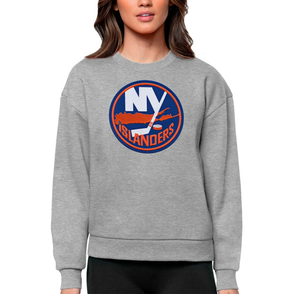 New York Islanders Antigua Women's Team Logo Victory Crewneck Pullover Sweatshirt - Heather Gray | US 5084268