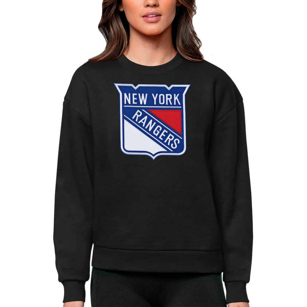 New York Rangers Antigua Women's Team Logo Victory Crewneck Pullover Sweatshirt - Black | US 5084273