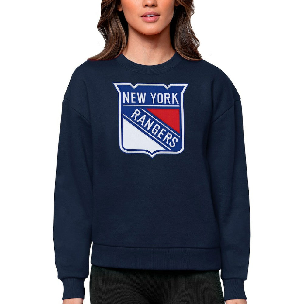 New York Rangers Antigua Women's Team Logo Victory Crewneck Pullover Sweatshirt - Navy | US 5084275