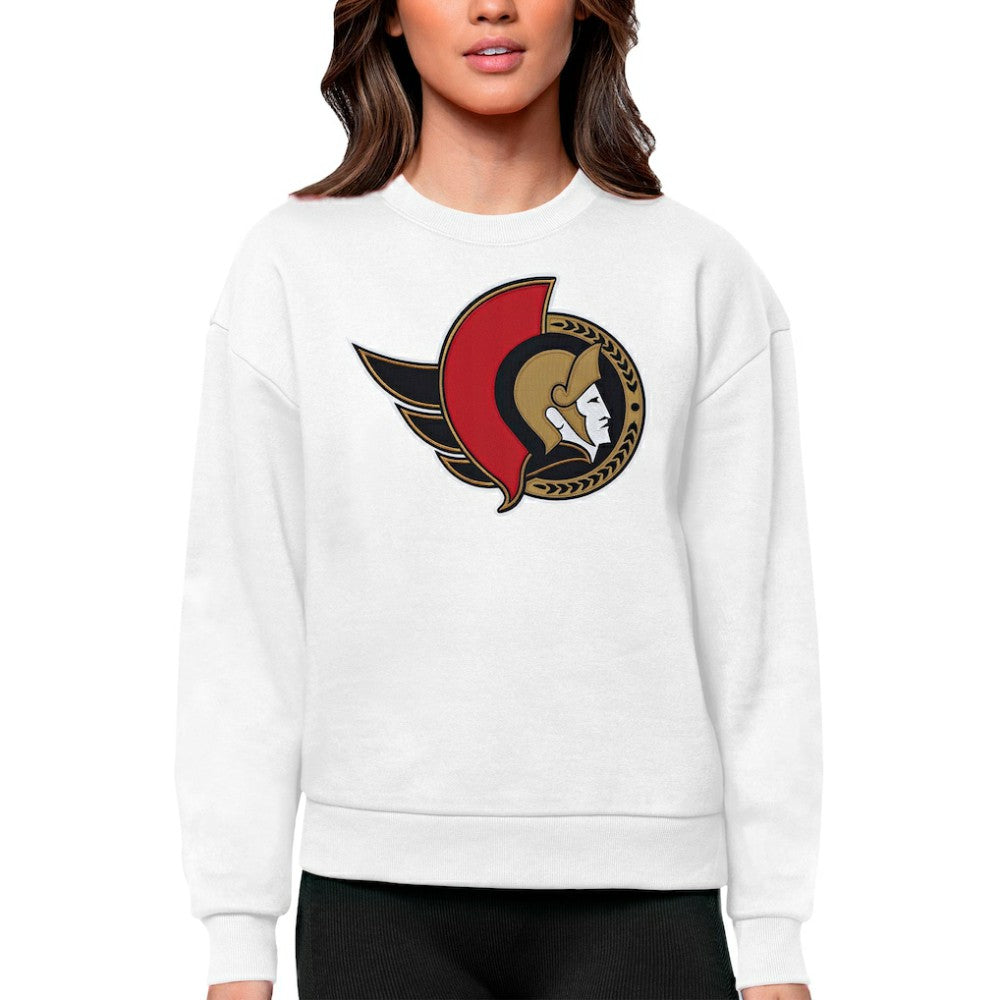 Ottawa Senators Antigua Women's Team Logo Victory Crewneck Pullover Sweatshirt - White | US 5084282