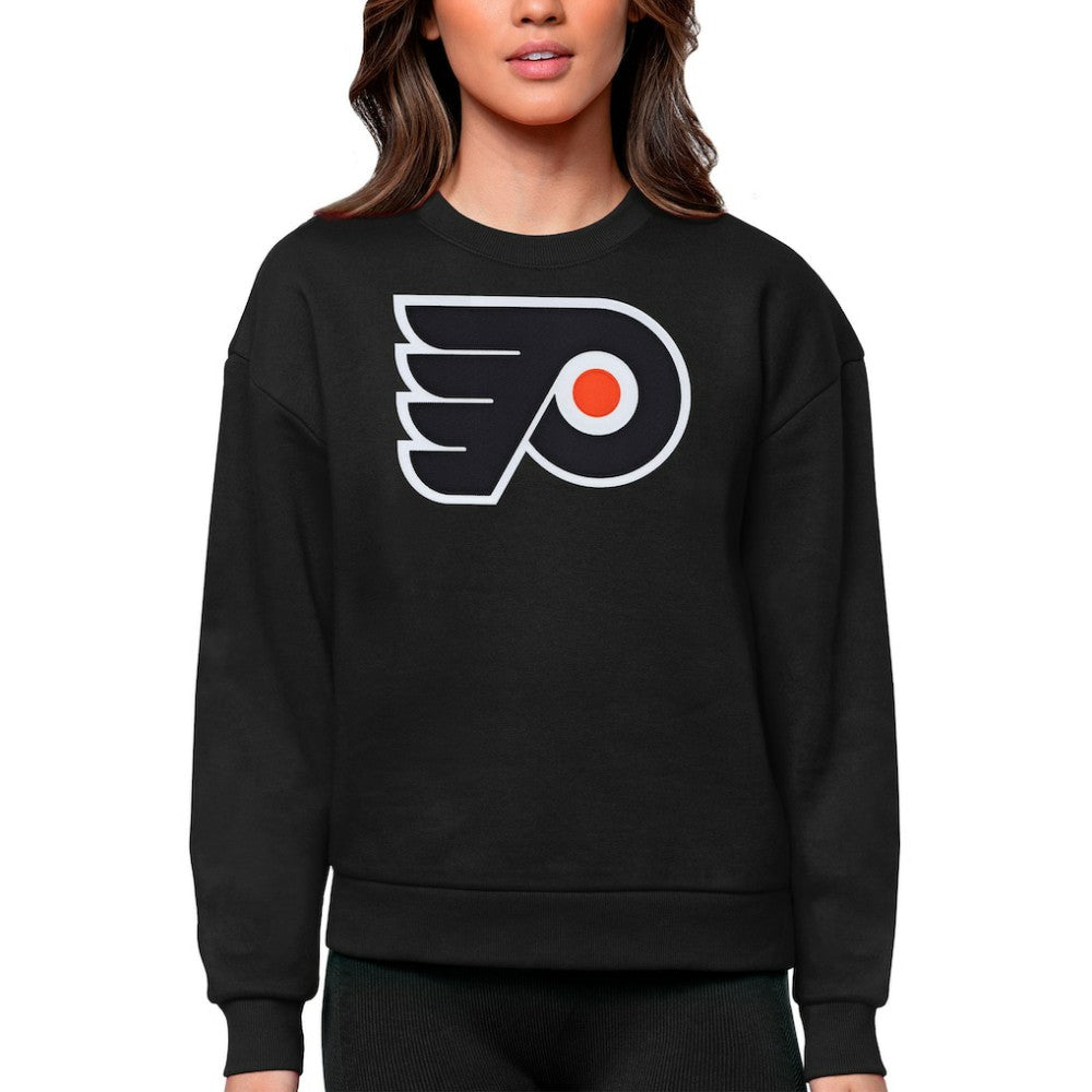 Philadelphia Flyers Antigua Women's Team Logo Victory Crewneck Pullover Sweatshirt - Black | US 5084283