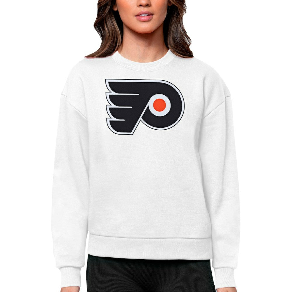 Philadelphia Flyers Antigua Women's Team Logo Victory Crewneck Pullover Sweatshirt - White | US 5084286