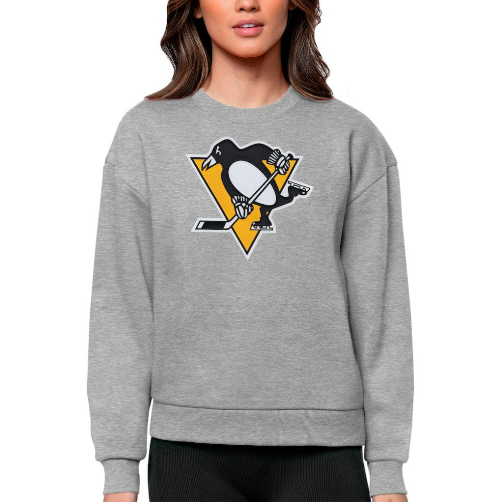 Pittsburgh Penguins Antigua Women's Team Logo Victory Crewneck Pullover Sweatshirt - Heather Gray | US 5084288