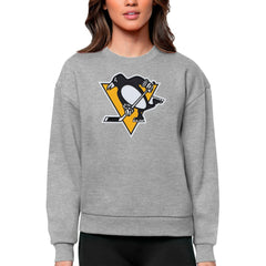 Pittsburgh Penguins Antigua Women's Team Logo Victory Crewneck Pullover Sweatshirt - Heather Gray | US 5084288