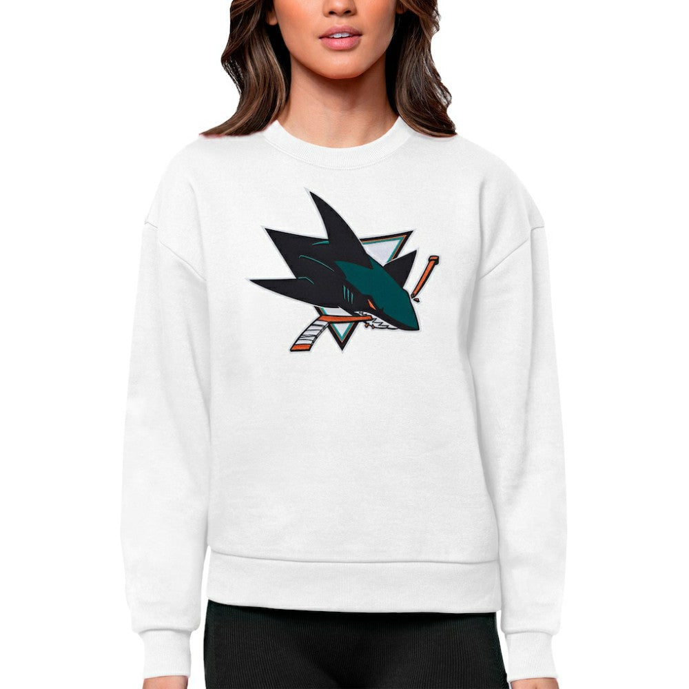 San Jose Sharks Antigua Women's Team Logo Victory Crewneck Pullover Sweatshirt - White | US 5084292