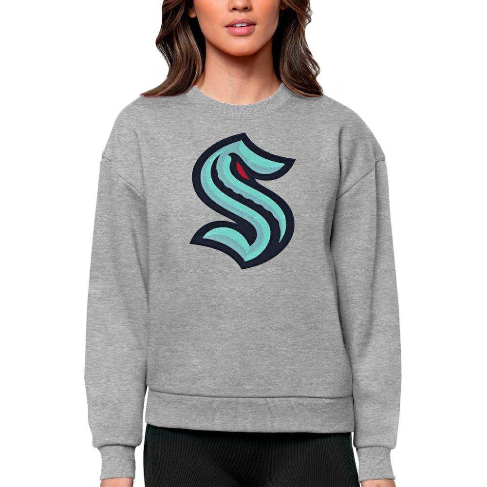 Seattle Kraken Antigua Women's Team Logo Victory Crewneck Pullover Sweatshirt - Heather Gray | US 5084294