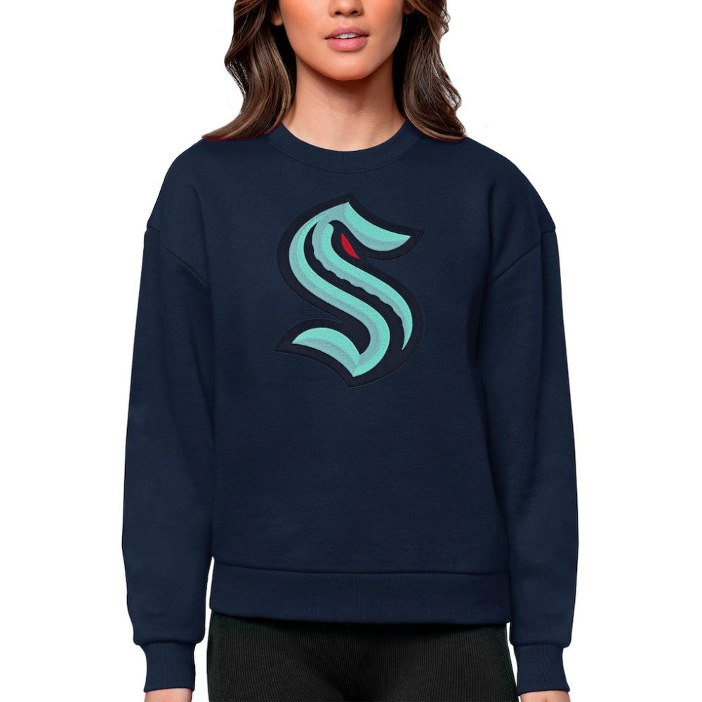 Seattle Kraken Antigua Women's Team Logo Victory Crewneck Pullover Sweatshirt - Navy | US 5084295