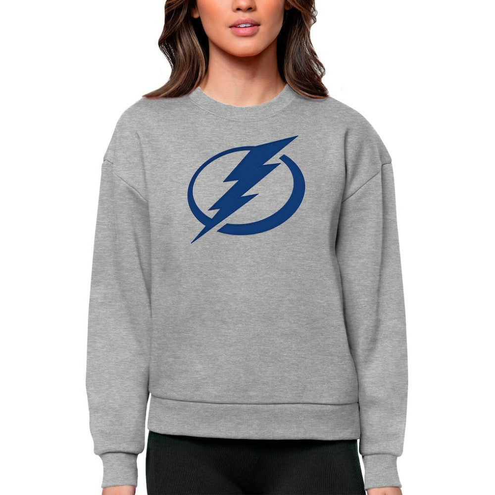Tampa Bay Lightning Antigua Women's Team Logo Victory Crewneck Pullover Sweatshirt - Heather Gray | US 5084303