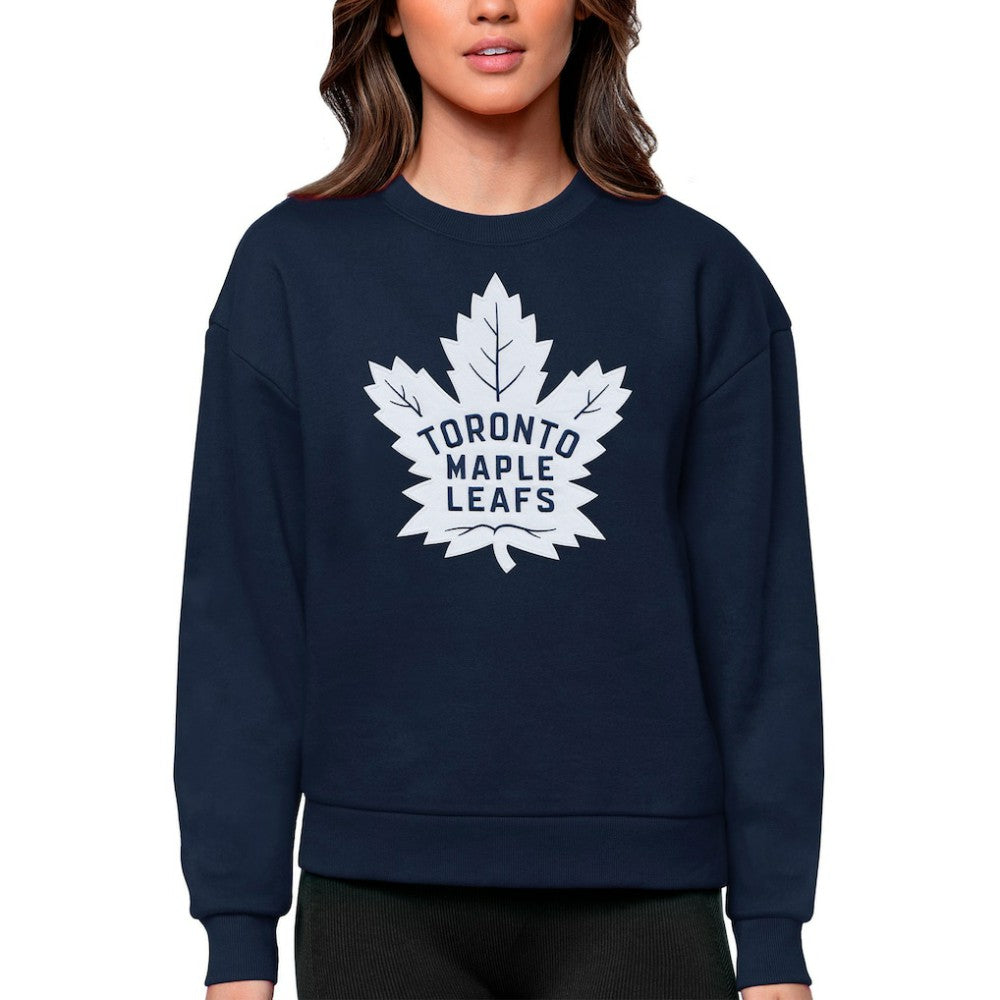 Toronto Maple Leafs Antigua Women's Team Logo Victory Crewneck Pullover Sweatshirt - Navy | US 5084309