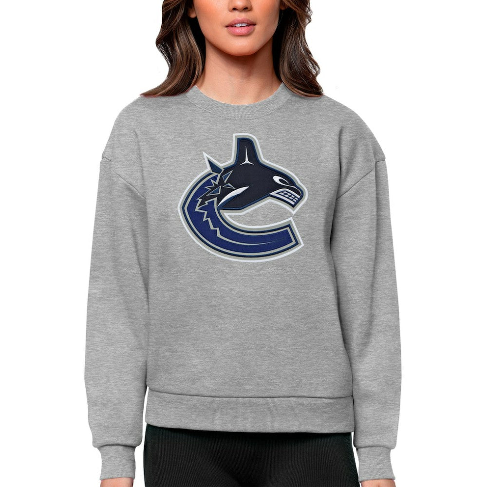 Vancouver Canucks Antigua Women's Team Logo Victory Crewneck Pullover Sweatshirt - Heather Gray | US 5084312