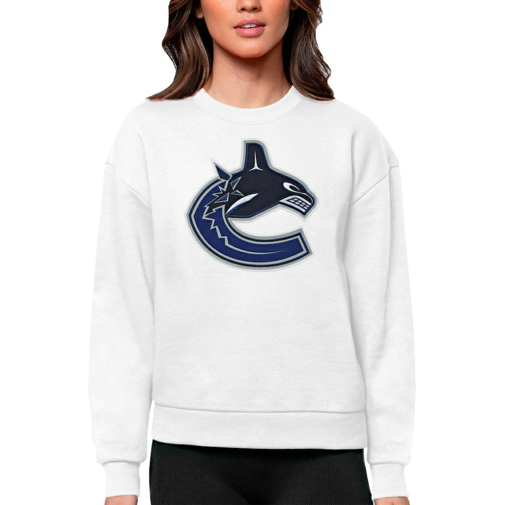 Vancouver Canucks Antigua Women's Team Logo Victory Crewneck Pullover Sweatshirt - White | US 5084313