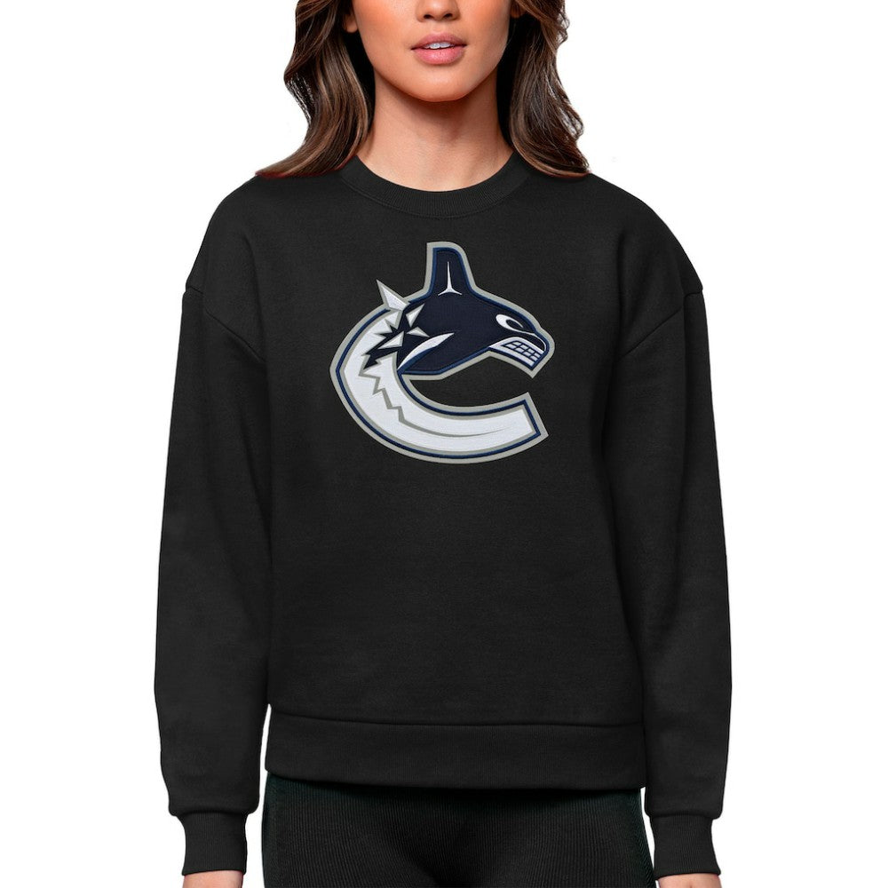 Vancouver Canucks Antigua Women's Team Logo Victory Crewneck Pullover Sweatshirt - Black | US 5084314