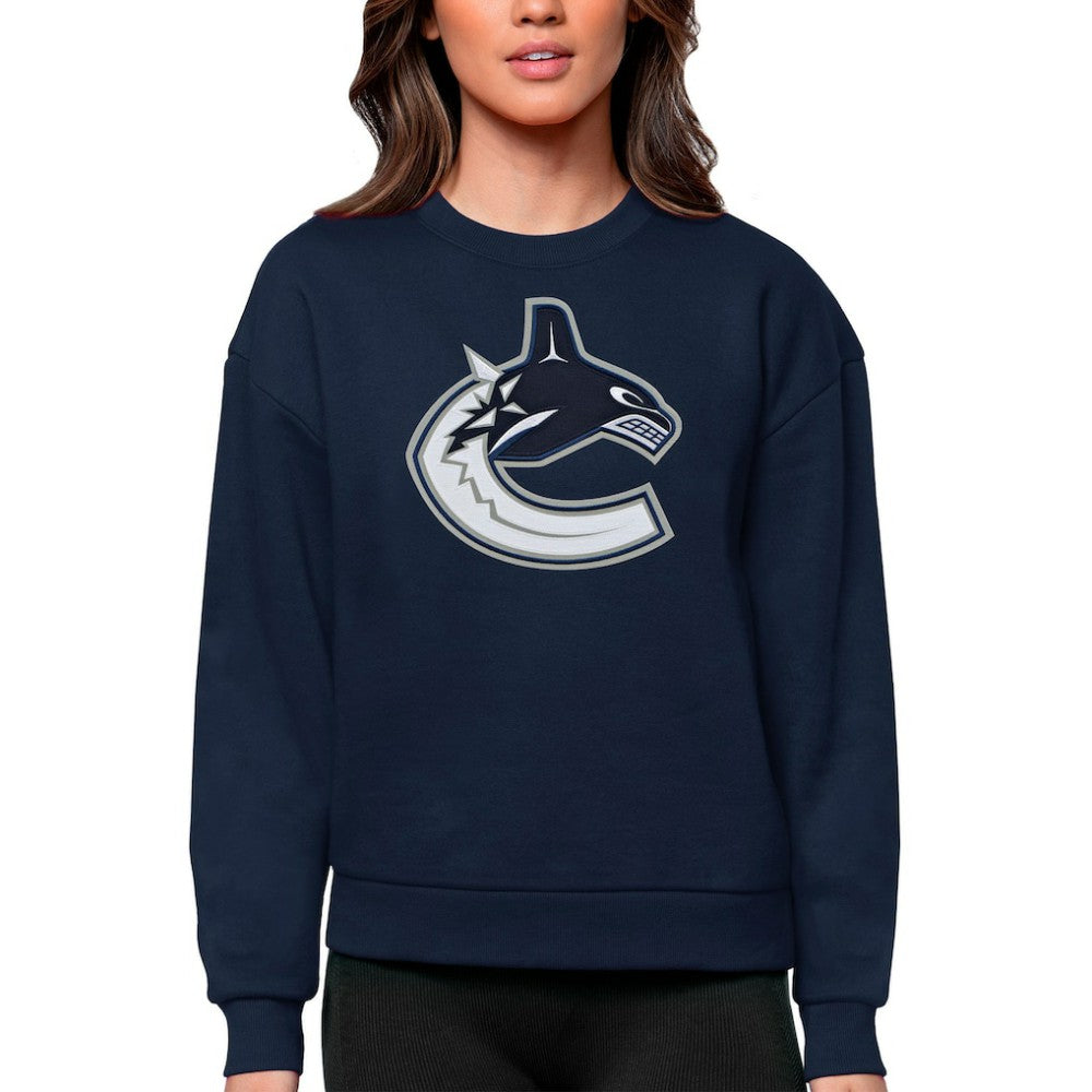 Vancouver Canucks Antigua Women's Team Logo Victory Crewneck Pullover Sweatshirt - Navy | US 5084315