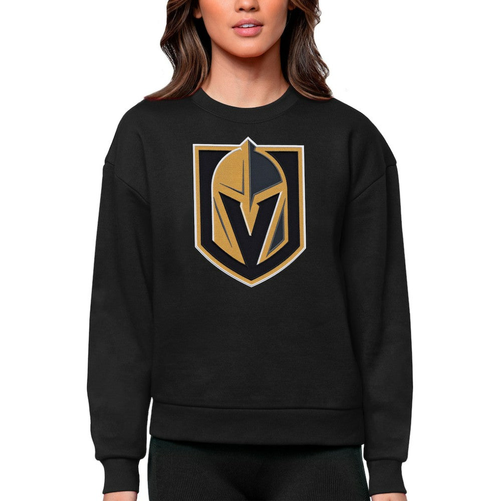 Vegas Golden Knights Antigua Women's Team Logo Victory Crewneck Pullover Sweatshirt - Black | US 5084316