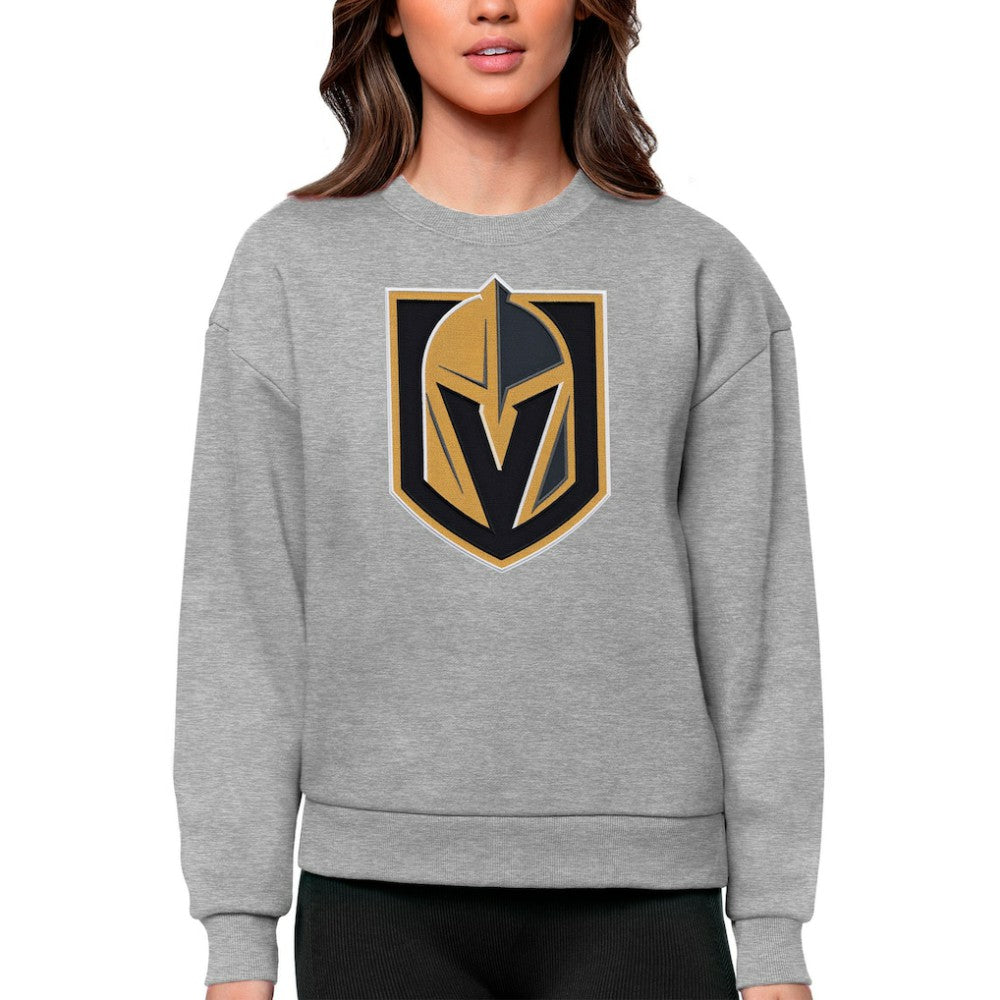 Vegas Golden Knights Antigua Women's Team Logo Victory Crewneck Pullover Sweatshirt - Heather Gray | US 5084317