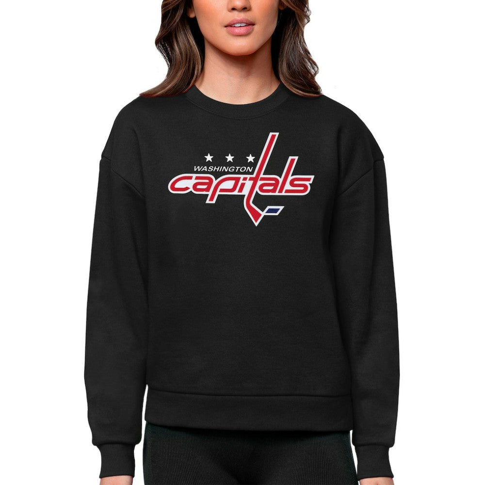 Washington Capitals Antigua Women's Team Logo Victory Crewneck Pullover Sweatshirt - Black | US 5084319