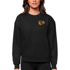 Chicago Blackhawks Antigua Women's Victory Crewneck Pullover Sweatshirt - Black | US 5084369