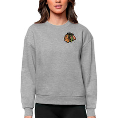 Chicago Blackhawks Antigua Women's Victory Crewneck Pullover Sweatshirt - Heather Gray | US 5084370
