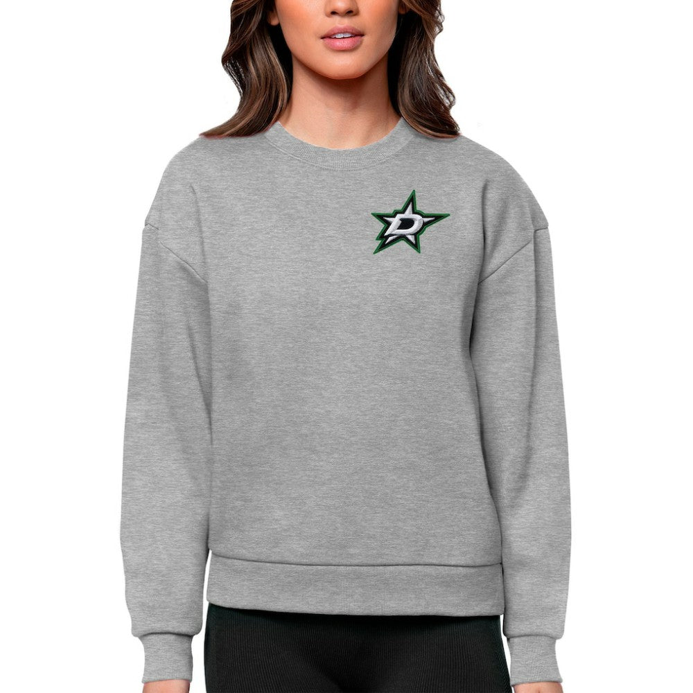 Dallas Stars Antigua Women's Victory Crewneck Pullover Sweatshirt - Heather Gray | US 5084385