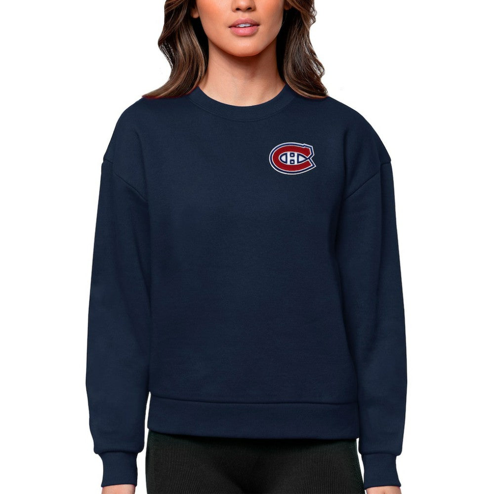Montreal Canadiens Antigua Women's Victory Crewneck Pullover Sweatshirt - Navy | US 5084411