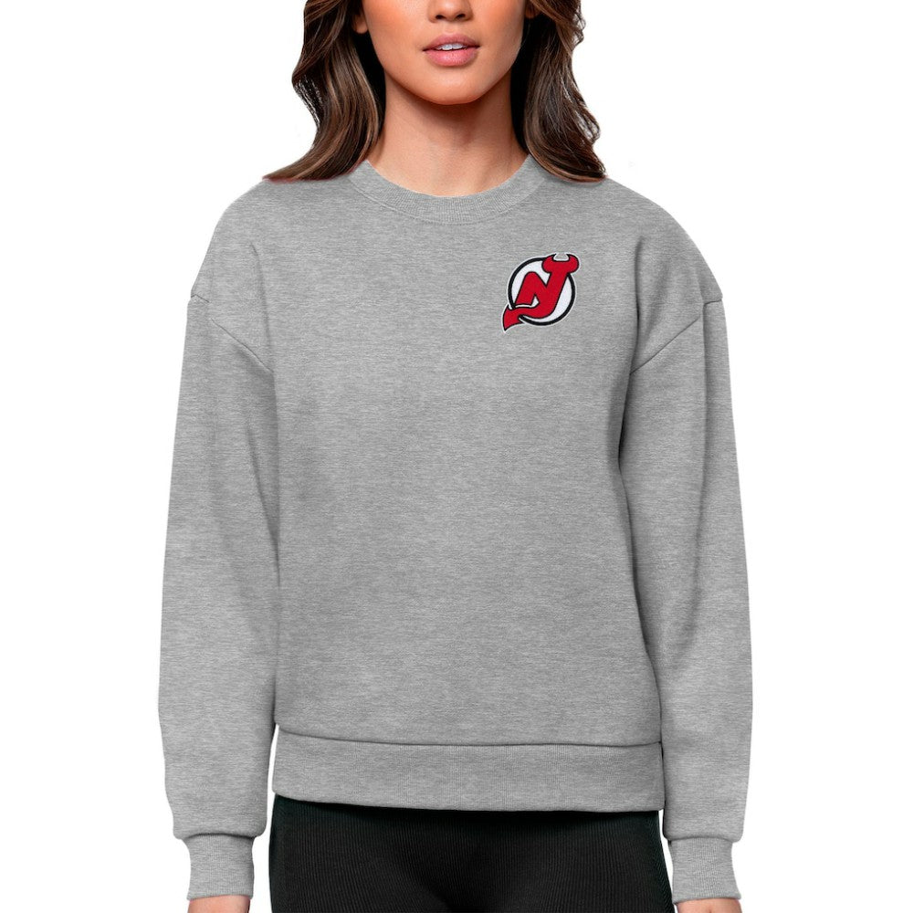 New Jersey Devils Antigua Women's Victory Crewneck Pullover Sweatshirt - Heather Gray | US 5084420