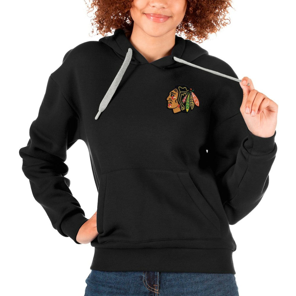 Chicago Blackhawks Antigua Women's Victory Pullover Hoodie - Black | US 5084895
