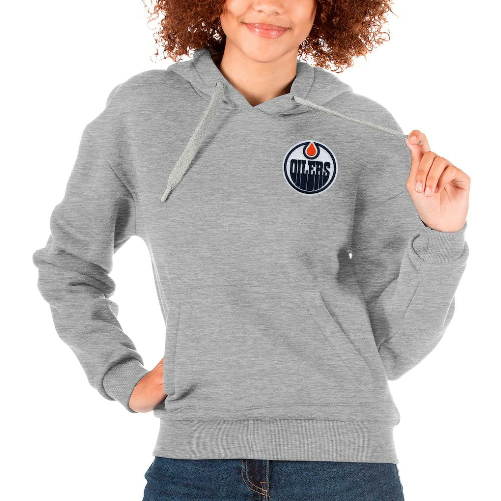 Edmonton Oilers Antigua Women's Victory Pullover Hoodie - Heather Gray | US 5084925