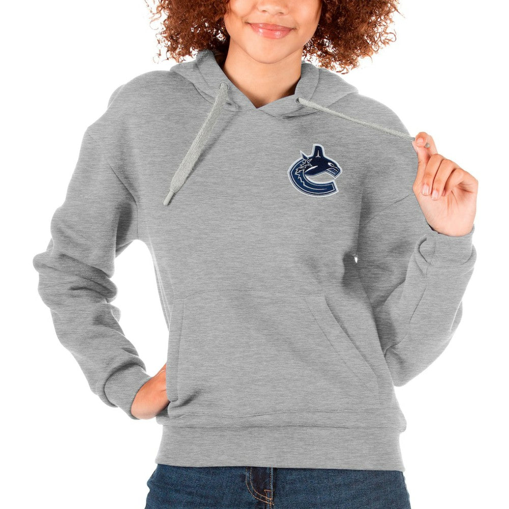 Vancouver Canucks Antigua Women's Victory Pullover Hoodie - Heather Gray | US 5085023