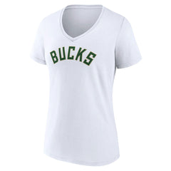 Milwaukee Bucks Women's Wordmark V-Neck T-Shirt White outlet