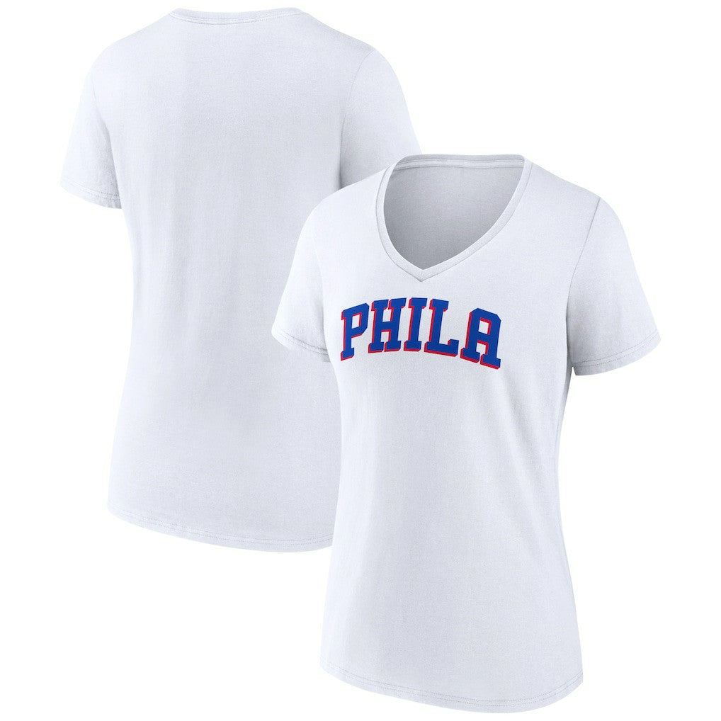 Philadelphia 76ers Women's Wordmark V-Neck T-Shirt White
