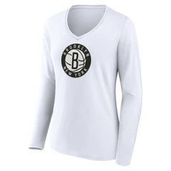 Brooklyn Nets Women's Logo Long Sleeve V-Neck T-Shirt White