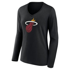 Miami Heat Women's Logo Long Sleeve V-Neck T-Shirt Black