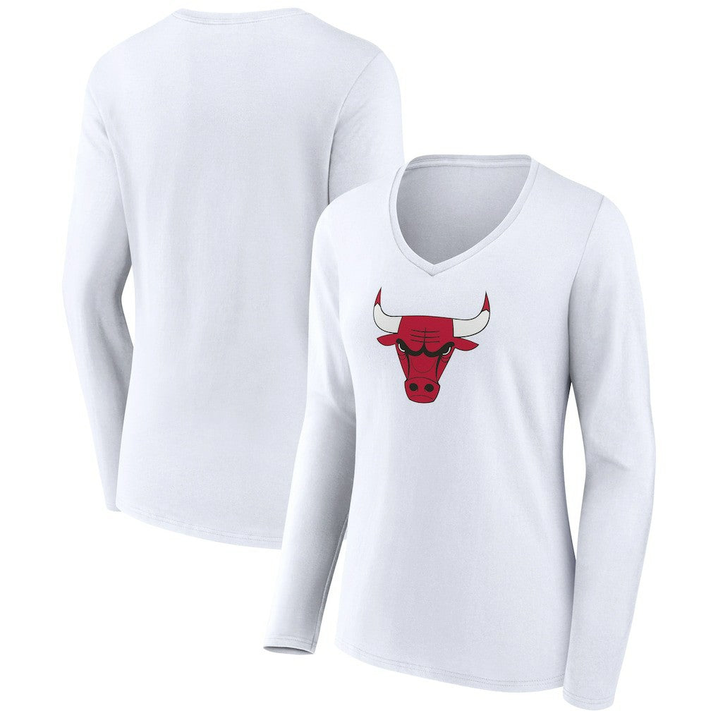 Chicago Bulls Women's Logo Long Sleeve V-Neck T-Shirt White