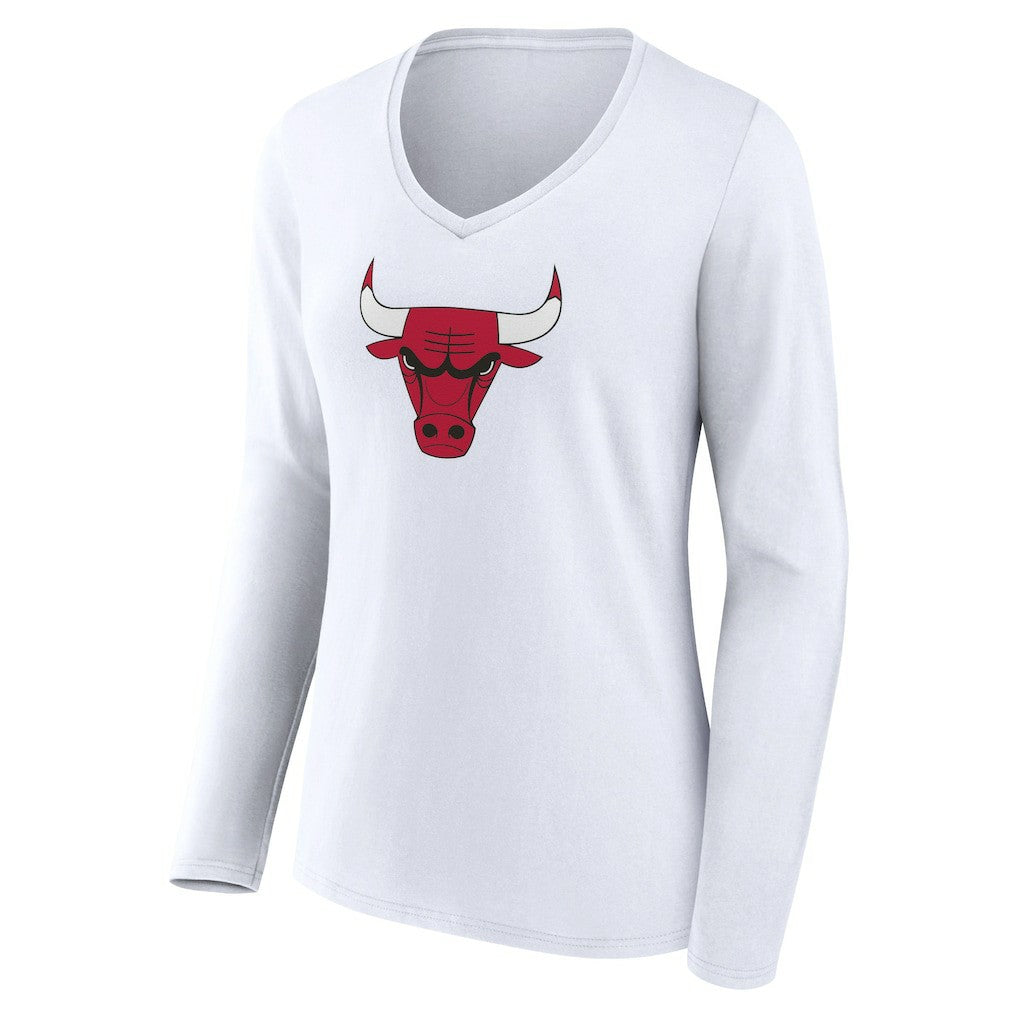 Chicago Bulls Women's Logo Long Sleeve V-Neck T-Shirt White