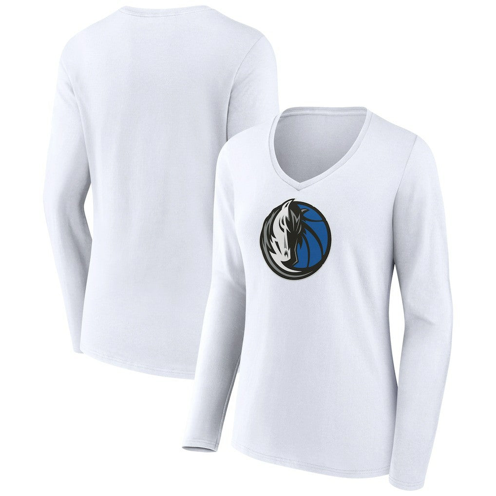 Dallas Mavericks Women's Logo Long Sleeve V-Neck T-Shirt White