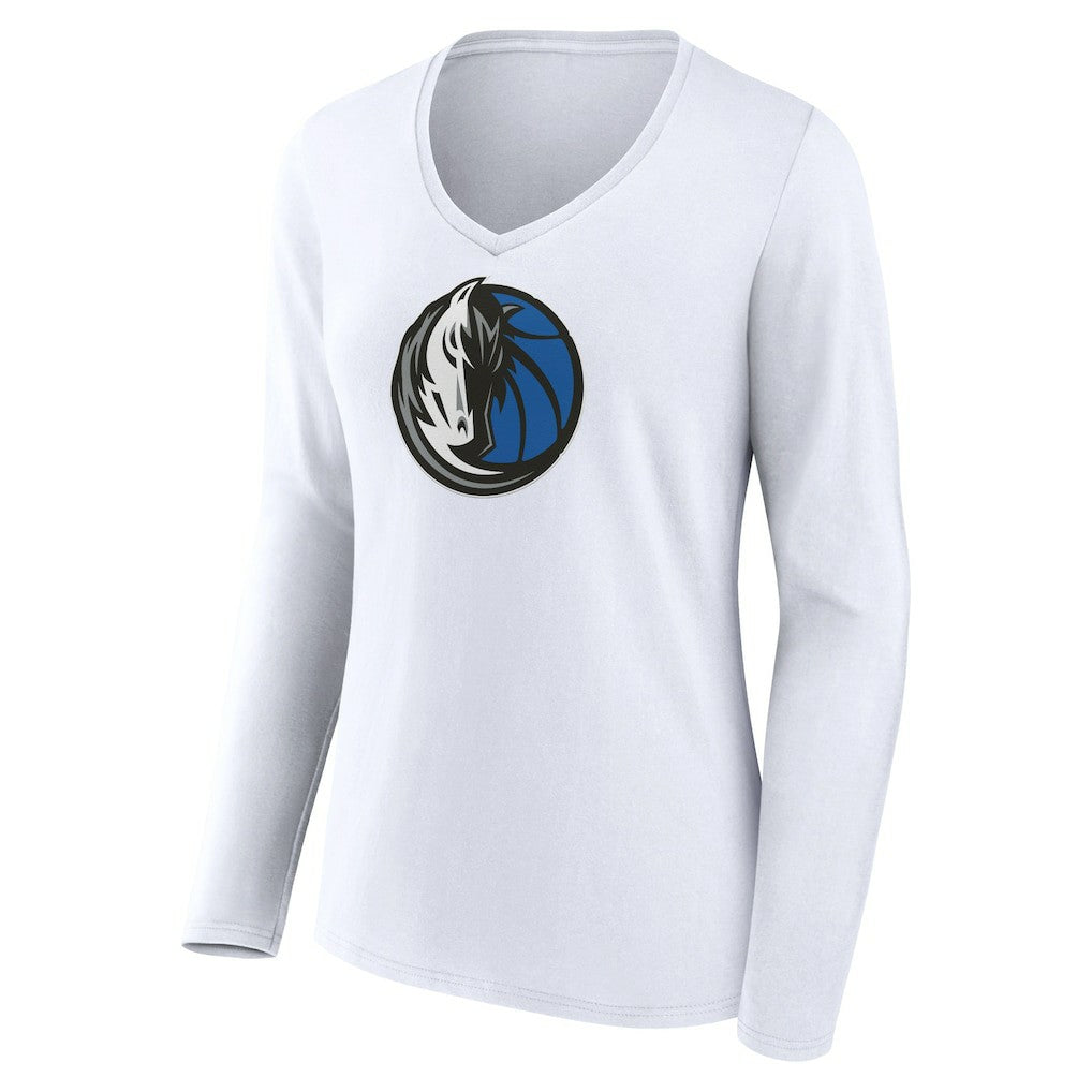 Dallas Mavericks Women's Logo Long Sleeve V-Neck T-Shirt White