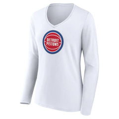Detroit Pistons Women's Logo Long Sleeve V-Neck T-Shirt White