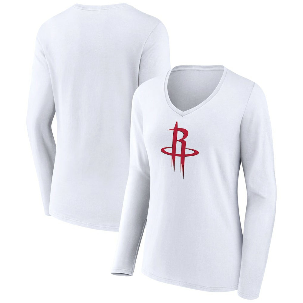 Houston Rockets Women's Logo Long Sleeve V-Neck T-Shirt White