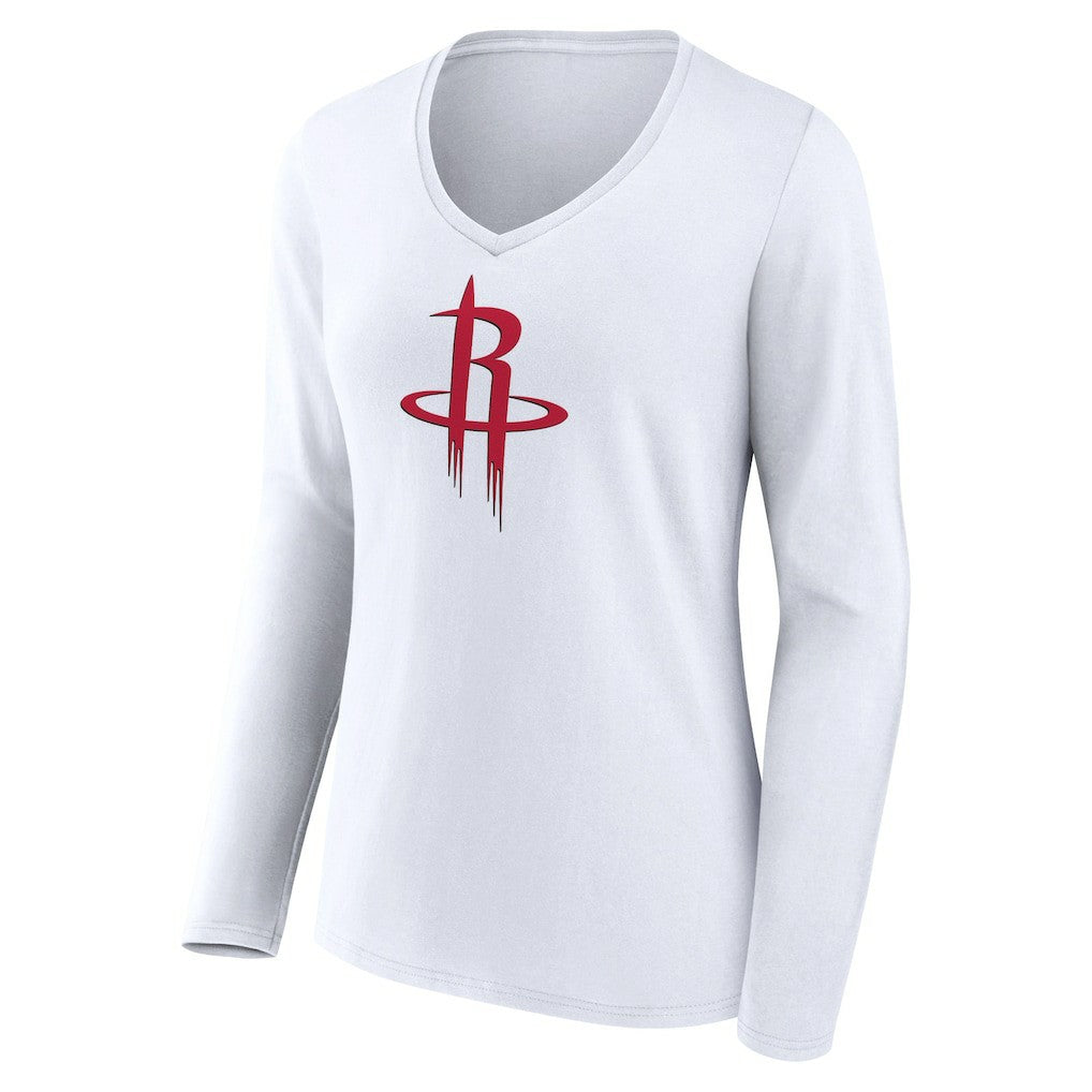 Houston Rockets Women's Logo Long Sleeve V-Neck T-Shirt White