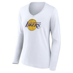 Los Angeles Lakers Women's Logo Long Sleeve V-Neck T-Shirt White
