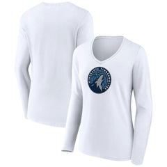 Minnesota Timberwolves Women's Logo Long Sleeve V-Neck T-Shirt White