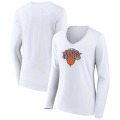 New York Knicks Women's Logo Long Sleeve V-Neck T-Shirt White