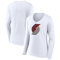 Portland Trail Blazers Women's Logo Long Sleeve V-Neck T-Shirt White outlet