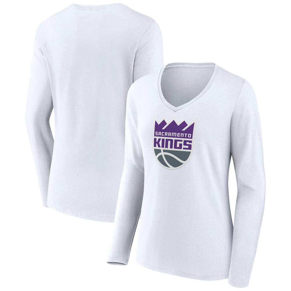 Sacramento Kings Women's Logo Long Sleeve V-Neck T-Shirt White