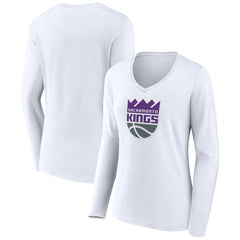 Sacramento Kings Women's Logo Long Sleeve V-Neck T-Shirt White