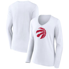 Toronto Raptors Women's Logo Long Sleeve V-Neck T-Shirt White outlet